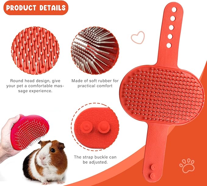 Cat Grooming Kit Set with Pet Shedding Slicker Brush Nail Clipper Trimmer Pet Massage Bath Glove Flea Comb for Bunny Puppy Kitten Guinea Pig Chinchilla Ferret Small Animals (Red, Pink)