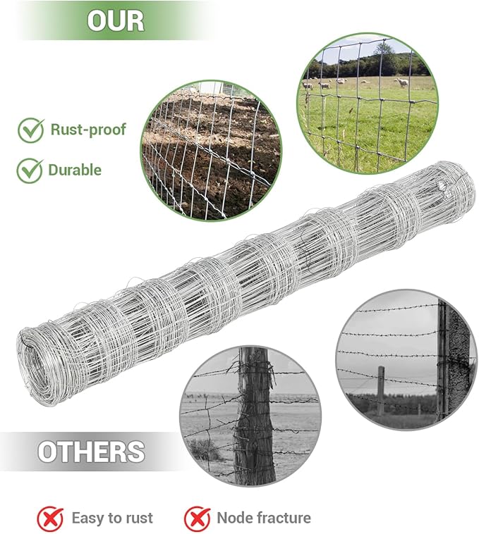 Cattle Farm Fence, 4ft x 328ft Galvanized Wire Fencing for Goat Deer Hog Yard Livestock Animals Protection