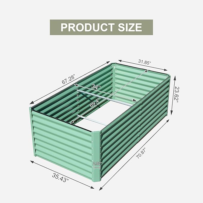 Domi Raised Garden Beds Outdoor, 6x3x2ft Thickening Tall Metal Rectangular Deep Root Box Planter for Vegetables, Flowers, Herbs, and Succulents 2" Deep w/ 256 Gallon Capacity - Green
