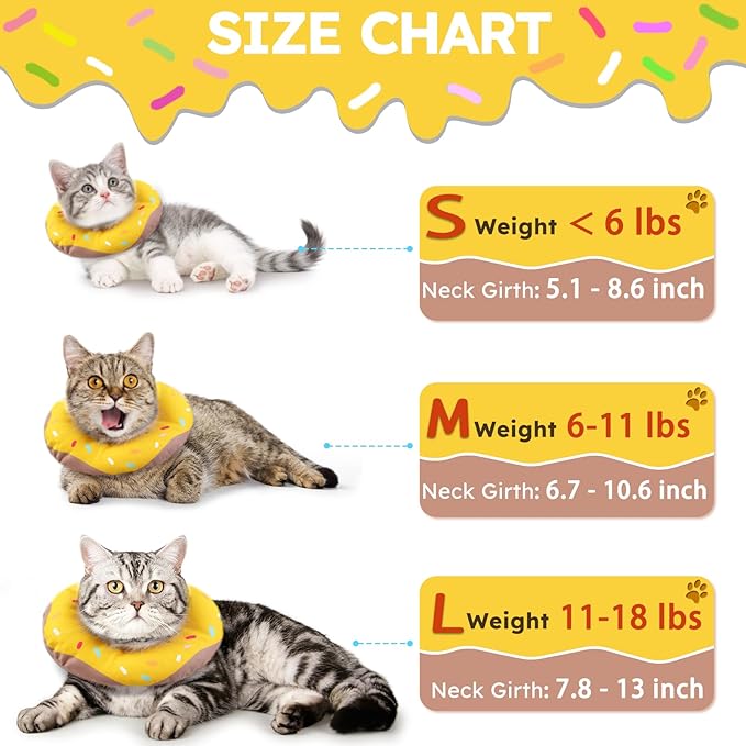 Cat Cone Collar Soft, Waterproof Cat Recovery Collars Spay Cones to Stop Licking Cute Donut E Collar After Surgery Anti-Lick Wound Healing Safety Elizabethan Collar for Kittens (Donut Yellow, Small)