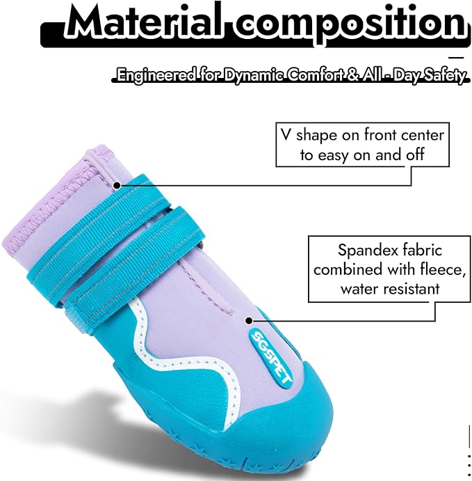 Dog Shoes, Waterproof Dog Boots & Paw Protectors with Anti-Slip Sole, 4pcs/Set Pet Dog Booties, Reflective Dog Shoes for Small Medium Large, Winter Snowy Summer Hot Pavement (Blue, 5# (M))