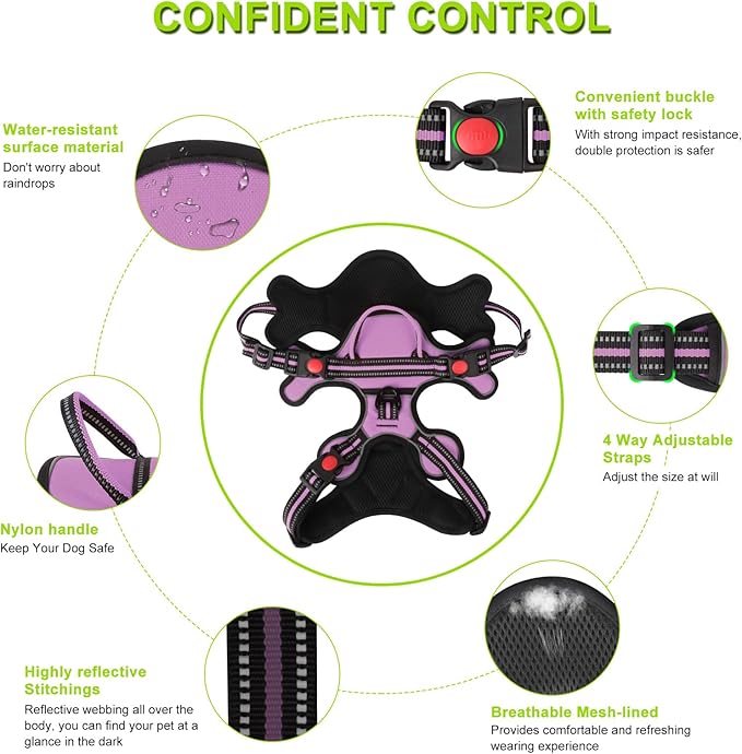 Dog Harness, Adjustable Reflective Dog Vest No Pull Dog Harness with Badge and Bow Tie for Puppy Small Medium Large Dogs