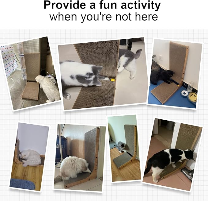 FUKUMARU Cat Scratcher, 18.7 Inch L Shape Cat Scratch Pad Wall Mounted, Cat Scratching Cardboard with Ball Toy for Indoor Cats