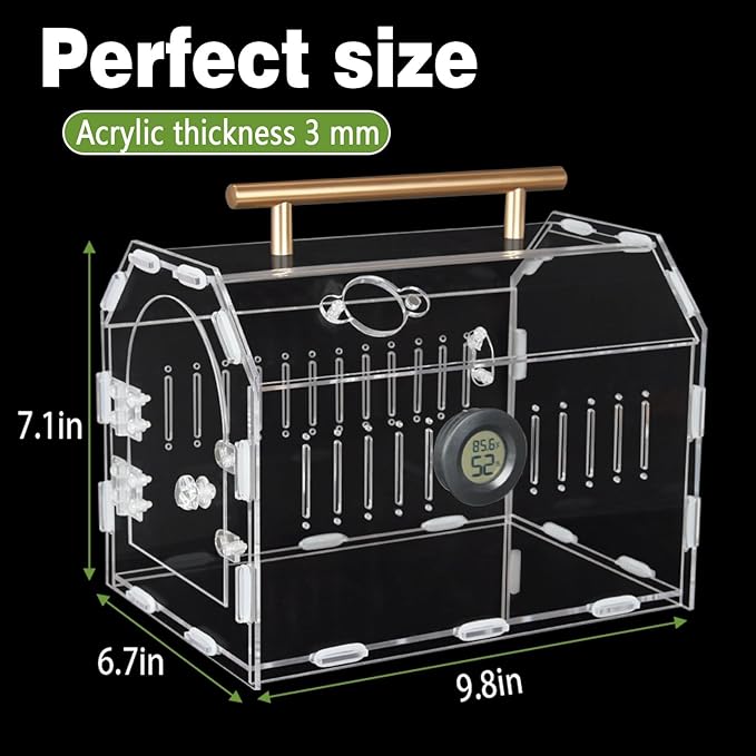 Acrylic Tarantula Enclosure – Escape-Proof Reptile Terrarium with Magnetic Lock, Front Opening for Easy Cleaning, Ideal for Jumping Spiders, Hermit Crabs & Small Pets