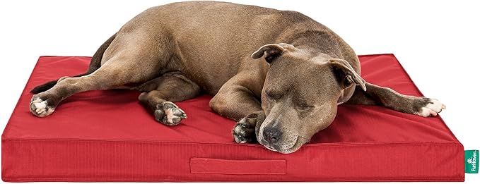 FurHaven Cooling Dog Bed – Large Foam Mattress for Joint Pain Relief, Waterproof Liner, Removable Washable Cover, Durable for Outdoor Use, Deluxe Grid Indoor/Outdoor Bed – Red, Large