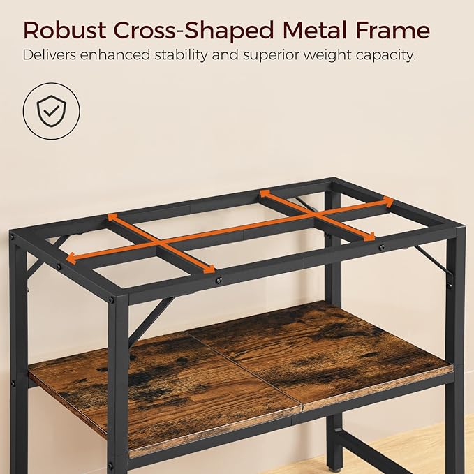 40-50 Gallon Fish Tank Stand, Aquarium Stand with 2-Tier Storage Shelves, Heavy Duty Breeder Turtle Terrarium Stand Rack for Home Office, 36.2" L x 18.9" W x 24.4" H, Rustic Brown FTHR4001