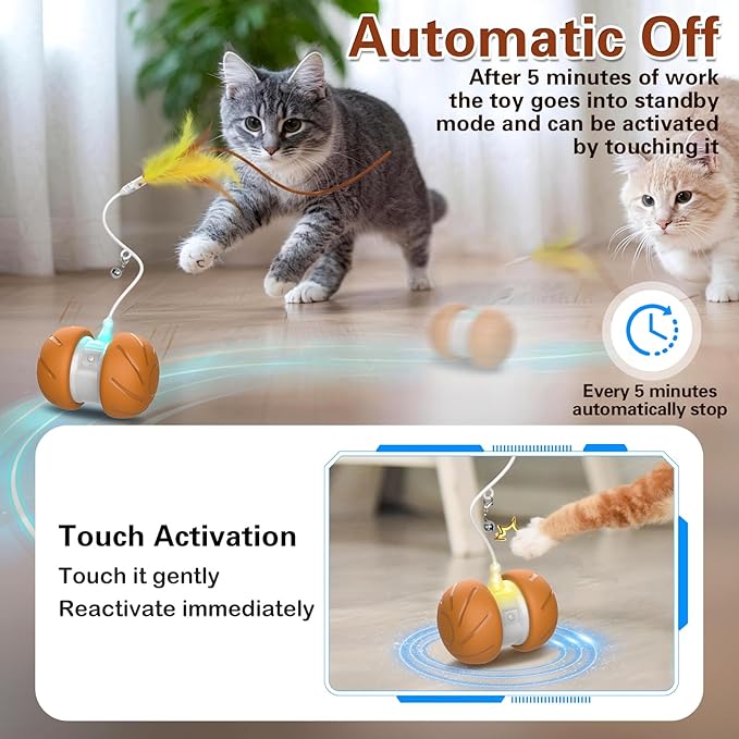 Cat Toys for Bored Indoor Adult Cats,Interactive Flying Feather Teaser,Automatic Moving Robot Cat Toy,Touch Activated Kitten Toy,Rechargeable Cat Enrichment Exercise Toys