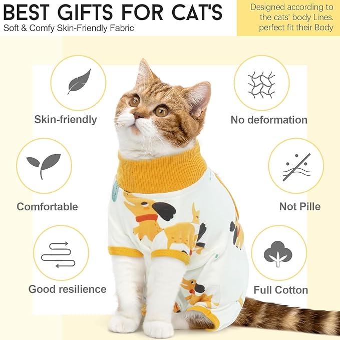 DENTRUN Cat Surgery Recovery Suit Female Male Soft Onesie, Kitten Surgical Collar Cone Alternative Shirt, Abdominal Wounds Anti-Licking Pajama for Small Pets Spay, Cat Body Suit Post Surgery