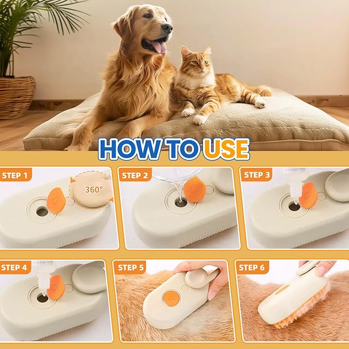 4 in 1 Cat Steam Brush for Shedding, Rechargeable Steam Pet Brush for Dog and Cat, Anti-Static, Massage, Cleaning, Shedding & Combing All In One!(Brown)