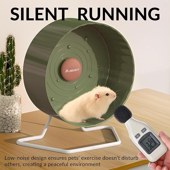 9.5" Silent Hamster Wheel, Non-Slip Track, Exercise, Release Stress, Relieve Anxiety, Adjustable Height Stand, for Syrian Dwarf Hamster, Gerbil, Mice, Other Small Medium Sized Pets, Green