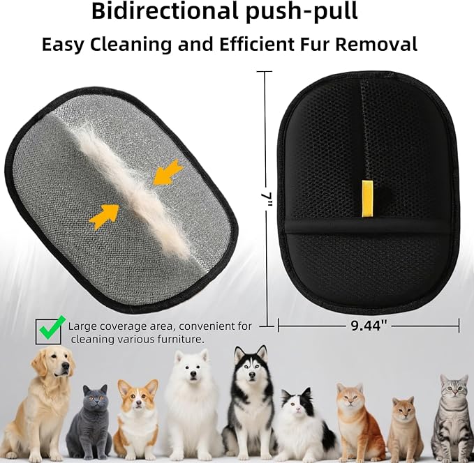 2Pcs Electrostatic Pet Hair Removal Gloves for Cats & Dogs,2025 New Upgraded Reusable Quick De-Shedding Grooming Gloves,Animal Fur Remover Tool for Couch,Carpet,Furniture,Car Seat,Clothing,Curtain