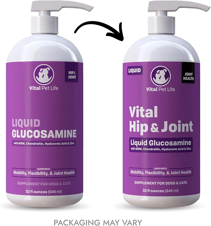 Liquid Glucosamine for Dogs Cats & Horses with Chondroitin, MSM, and Hyaluronic Acid, Hip & Joint Supplement for Mobility & Comfort, Supports Joint Health & Flexibility, Mobility, & Protection, 32 oz