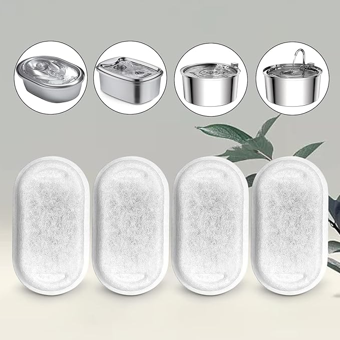 Cat Water Fountain Filters for 108/3.2L& 67oz/2L Stainless Steel Pet Water Dispenser Fountain Filter Replacement with 8 Sponges (8 Filters&8 Sponges)