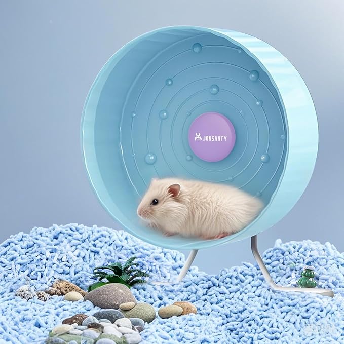 9.5" Silent Hamster Wheel, Non-Slip Track, Exercise, Release Stress, Relieve Anxiety, Adjustable Height Stand, for Syrian Dwarf Hamster, Gerbil, Mice, Other Small Medium Sized Pets, Blue