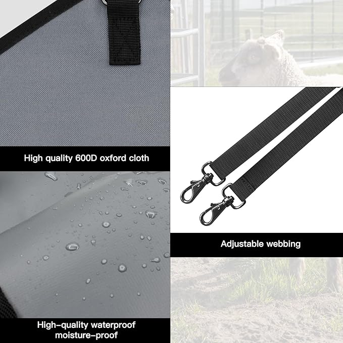 3 Packs Goat Hay Feeder,Hay Bags for Goats,Horses,Sheep,Premium 600D Oxford Cloth,with Metal Fastener and Adjustable Open Feed Hole for Slow Feeding. (1 Black+2Grey)