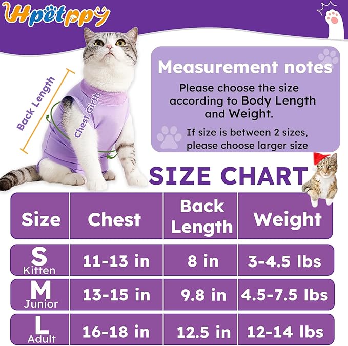 Cat Recovery Suit for Abdominal Wounds or Skin Diseases,Kitten Onesie for Cats After Surgery Wear Surgical Spay Suit for Female Cats Kitten Cone of Shame Alternative-Purple(S)