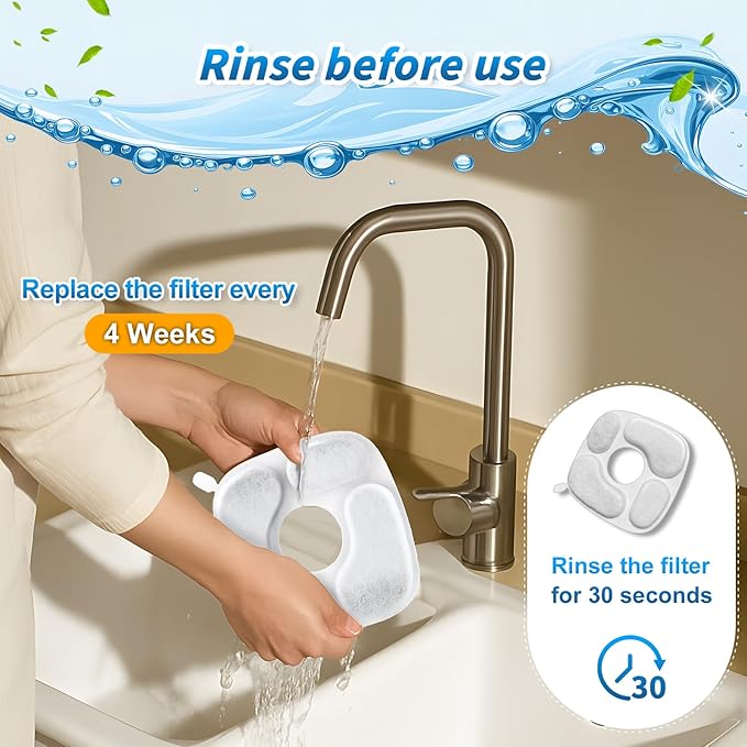 Cat Fountain Filters for 95 oz/2.8 Liter Automatic Pet Fountain Cat Fountain (4 Filters+4 Sponges)