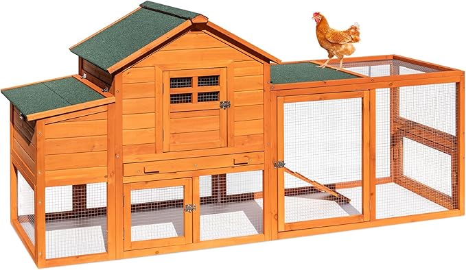 Chicken Coop for 4-6 Chickens Outdoor Wooden Hen House Poultry Pet Hutch for Backyard w/Run Cage & Nesting Box