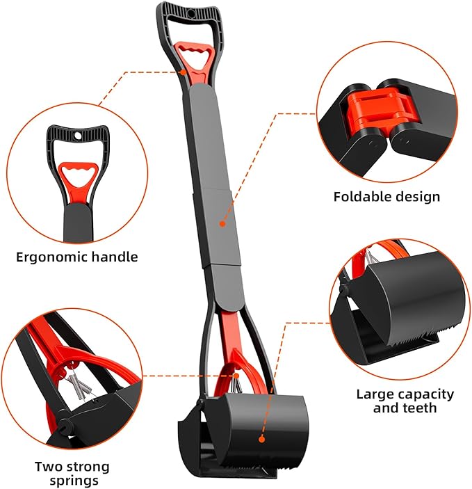 2 Pack 32 Inch Foldable Dog Pooper Scooper,Dog Poop Pick Up Tool for Large&Small Dogs,Sturdy & Light Weight,Easy to Carry and Clean