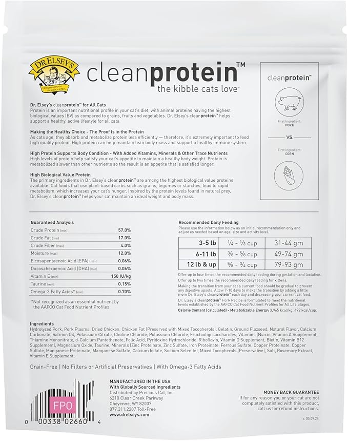 Dr. Elsey's cleanprotein Pork Cat Kibble 6.6lb. Bag