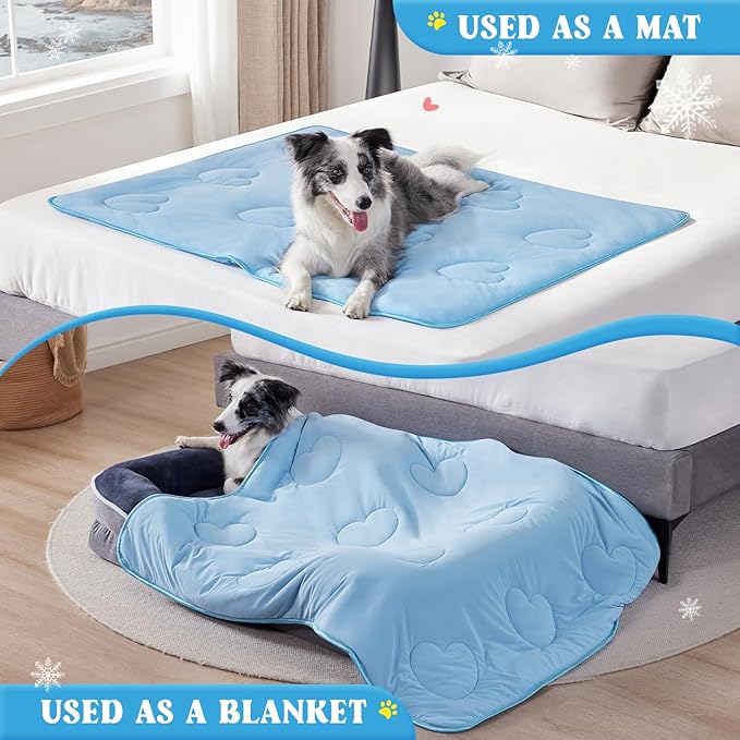 Cooling Blanket for Dogs, Lightweight & Durable Dog Cooling Mat, Q-MAX>0.45 Soft Breathable Pets Comforter for Couch, Bed & Car Essential - Light Blue 30x40 Inches