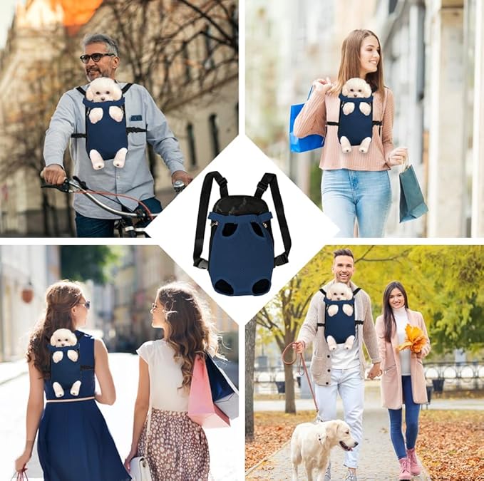 FEimaX Dog Carrier Backpack Pet Legs Out Front Cat Travel Bag, Adjustable Puppy Backpacks Carriers Hands-Free for Small Medium Dogs Cats Hiking Traveling Camping Daily Walking (Large, Navy)