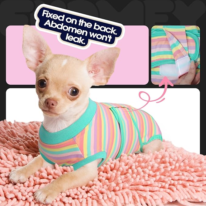 FUAMEY Recovery Suit for Dogs After Surgery,Soft Breathable Dog Bodysuit E-Collar & Cone Alternative Surgical Suit,Male Female Dog Neuter Spay Suits Anti Licking Wounds Onesie Mint Green Stripes M