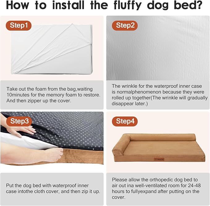 Chew Proof Dog Bed, 3" Memory Foam Dog Bed for Small and Medium Dogs, Removable and Washable Microsuede Cover, Waterproof Liner, Nonskid Bottom, 35x23 Inches M Khaki