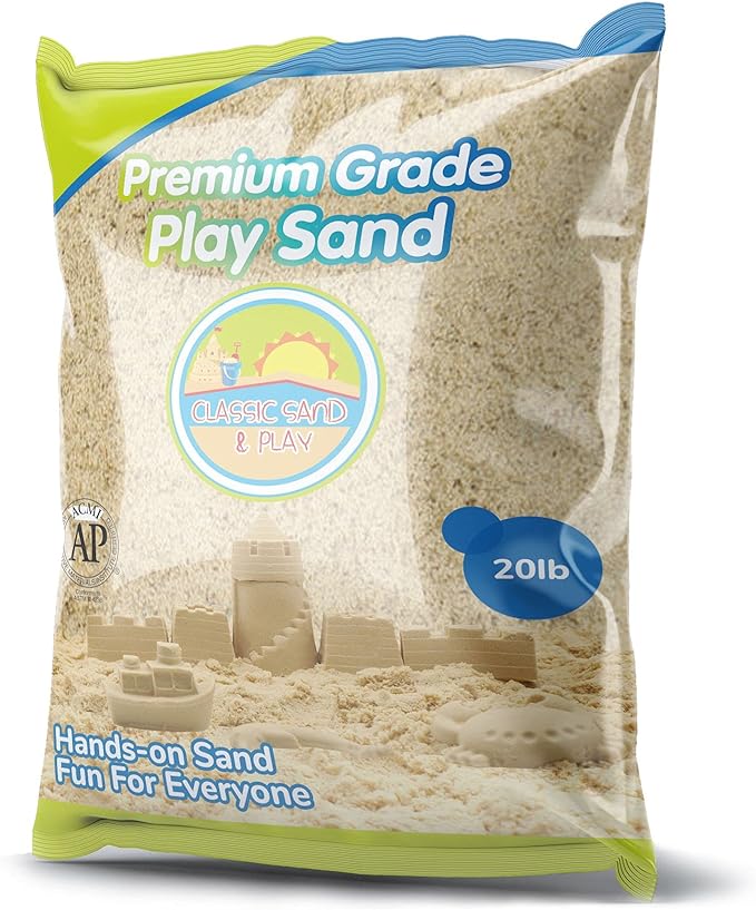Classic Sand and Play Sand for Sandbox, Table, Therapy, and Outdoor Use, 20 lb. Bag, Natural, Non-Toxic, Wet Castle Building for Creativity and Stimulates Sensory Skills