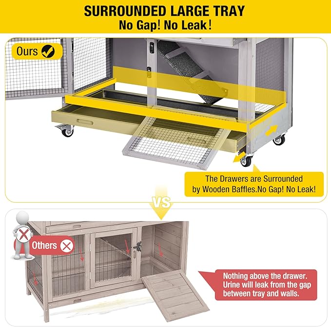 Aivituvin 2-Tier Rabbit Hutch with Tarp Door and Wheels Bunny Cage Indoor Outdoor Guinea Pig Cage Expandable with Pet Playpen 36" L, Grey