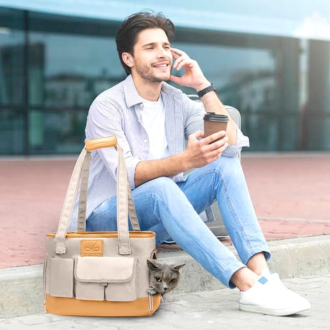 Dog Carrier, Cat Carrier, Pet Carrier, Foldable Waterproof Premium PU Leather Oxford Cloth Dog Purse, Portable Tote Bag Carrier for Small to Medium Cats and Small Dogs