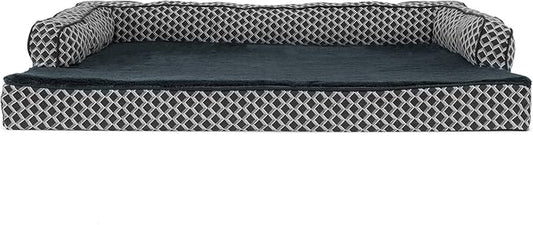 Furhaven Memory Foam Dog Bed for Large Dogs w/ Removable Bolsters & Washable Cover, For Dogs Up to 95 lbs - Plush & Woven Decor Comfy Couch Sofa - Diamond Gray, Jumbo/XL