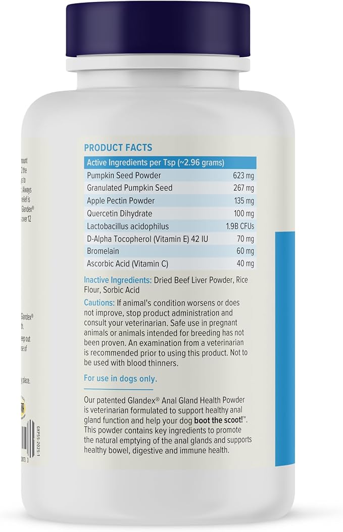 Glandex Dog Fiber Supplement Powder for Anal Glands with Pumpkin, Digestive Enzymes & Probiotics - Vet Recommended (Regular or Advanced Strength) - Boot The Scoot (5.5oz Powder, Beef Liver)