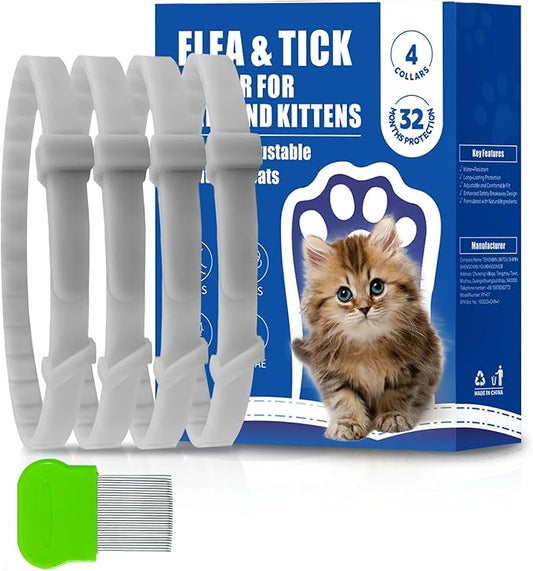 4 Pack Adjustable Flea and Tick Collar for Cats, Natural Plant Oil Formula Cat Flea Collar Provides 32-Month Protection for Flea Tick, Glow-in-The-Dark & Waterproof Cat Flea Treatment for All Cats