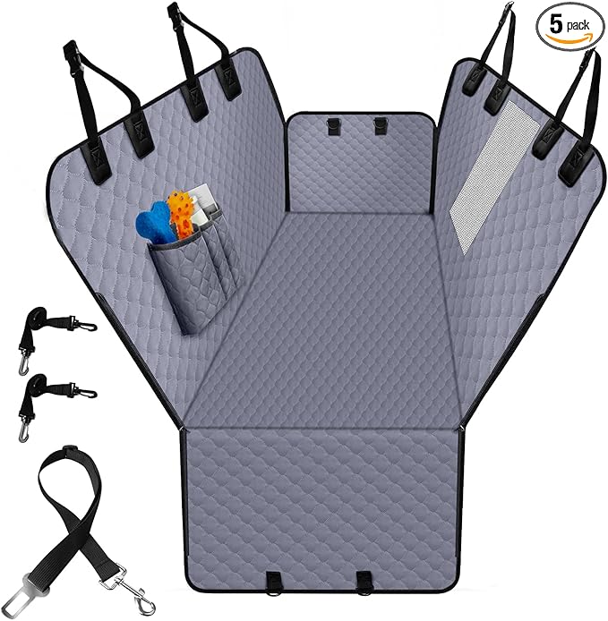 Dog Car Seat Cover for Back Seat, Waterproof Protector with Side Flaps, Scratchproof Hammock, Non-Slip Bottom for Cars/Trucks/SUVs (Grey02)