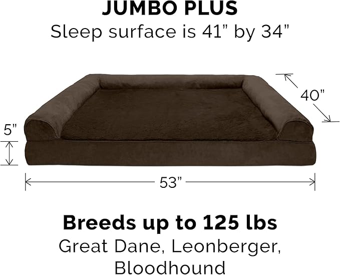 Furhaven Orthopedic Dog Bed for Large Dogs w/ Removable Bolsters & Washable Cover, For Dogs Up to 125 lbs - Plush & Suede Sofa - Espresso, Jumbo Plus/XXL