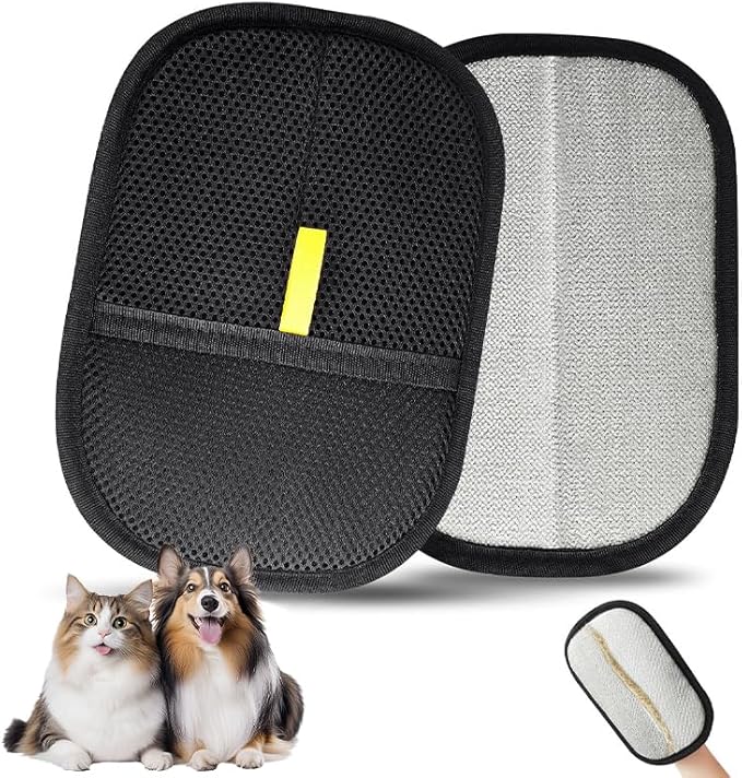 2025 Upgraded Pet Hair Removal Glove |Double-Sided – Reusable Grooming & Bathing Glove for Dogs and Cats |Soft Silcone Touch |Easy Deshedding and Cleaning Mitt (Black, 1 PC)