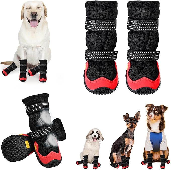 Dog Shoes for Medium Large Size Dogs, Breathable Dog Shoe for Hot Pavement, Dog Booties and Paw Protectors to Prevent Licking, Anti-Slip Dog Boots with Reflective for Summer, Hiking, Snow (Size 2)