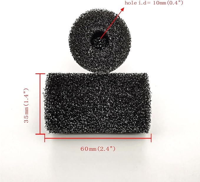 6X Pre-Filter Sponge for Aquarium Shrimp Fry Fish Tank Filter Pump Prefilter Sponge Replacement Foam Cover 2.4 X 1.4 Inch with 0.4" Hole Diameter