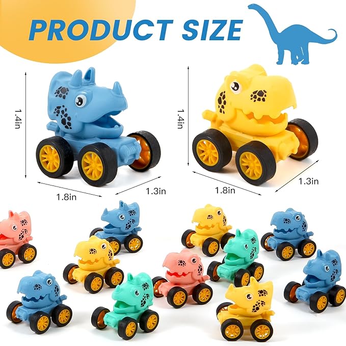 18Pcs Dinosaur Pull Back Cars Set for Kids Toddlers, Bulk Mini Racing Vehicles Toys Party Favors, Pinata Fillers, Goodie Bag Stuffers, Classroom Prizes for Boys Girls