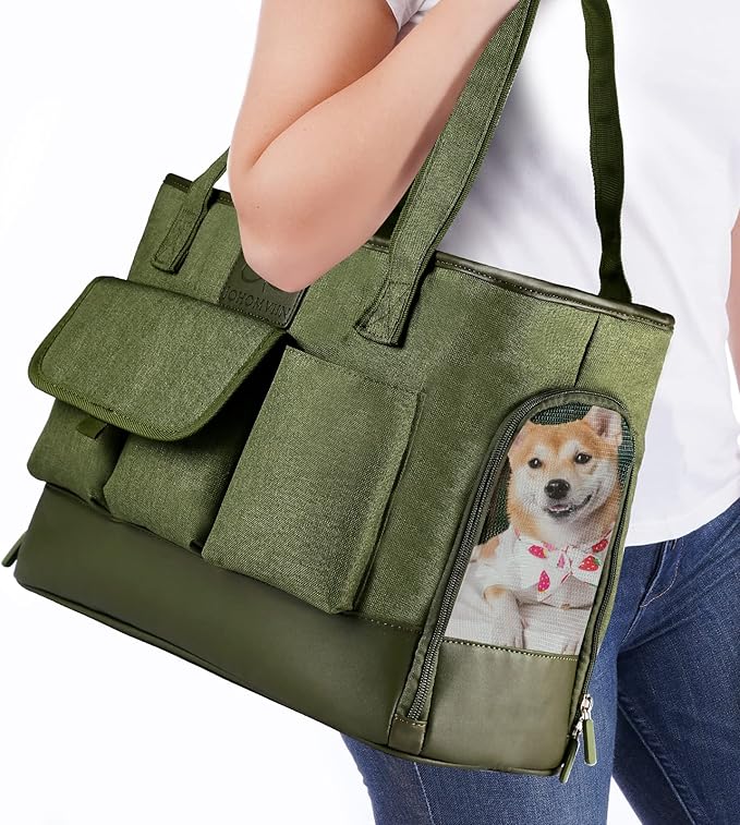 Dog Carrier, Cat Carrier, Pet Carrier, Foldable Waterproof Premium Oxford Cloth Dog Purse, Portable Bag Carrier for Small to Medium Cat and Small Dog（Green）