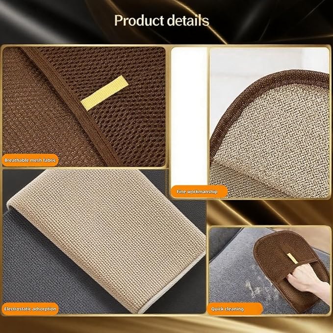 2Pcs Pet Hair Removal Gloves for Dogs and Cats, 2025 Upgraded Electrostatic Magic Hair Remover Glove,Reusable for Couch, Car Seat, Clothing, Carpet, Furniture & Bed Sheets(Brown)