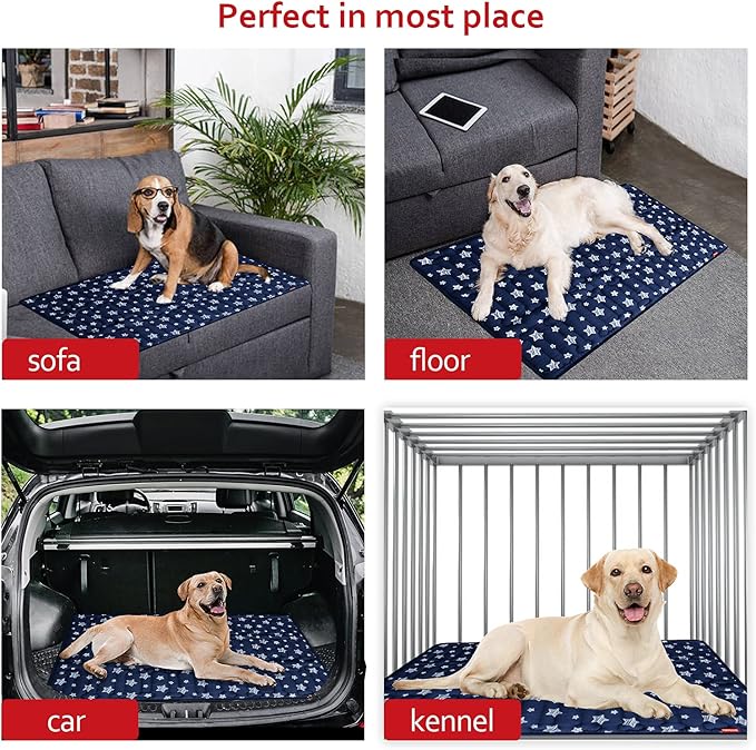 Dog Crate Mat (30" X 19"), Soft Dog Bed Mat with Cute Prints, Personalized Crate Pad, Anti-Slip Bottom, Machine Washable Kennel Pad, Navy