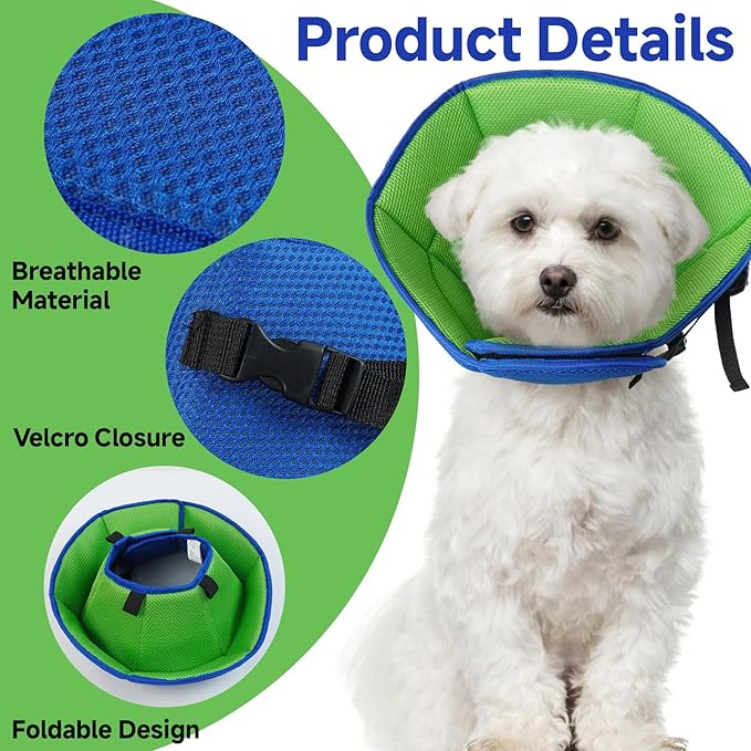 Dog Cone Collar M, Soft Cones for Large Medium Small Dogs,Adjustable Dog Cone Alternative to Stop Licking, Comfy Elizabethan Collar for After Surgery Wound Healing & Hot Spots Blue
