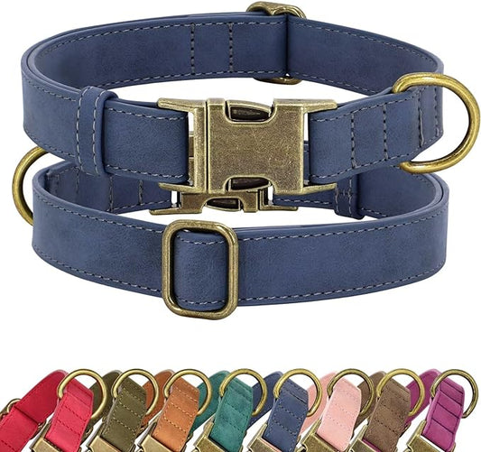 Didog Soft Leather Dog Collar, Durable Heavy Duty Dog Collars with Quick Release Metal Buckle, Adjustable Dog Collar Leather for Medium Small Dogs, Blue, M