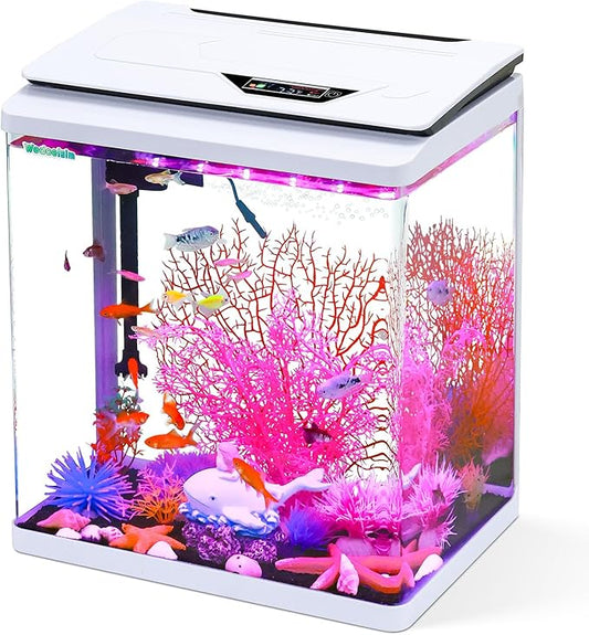 8 Gallon High-Transparency Fish Tanks, Betta and Goldfish Tanks with Filter, Light, Seven-Color LED, Integrated Oxygenation, Filtration, and Circulation, and Aquarium Starter Kits