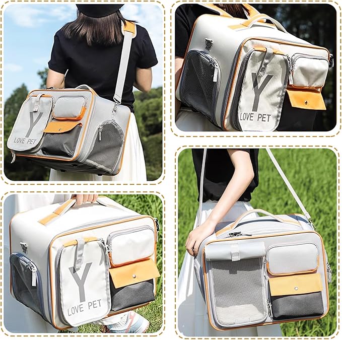 Dog Backpack, Pet Backpack with Upgrade Waist Cushion Design to Better Fit The Waist, Ventilated Soft Cat Backpack for Travel, Hiking, Camping(Gray)