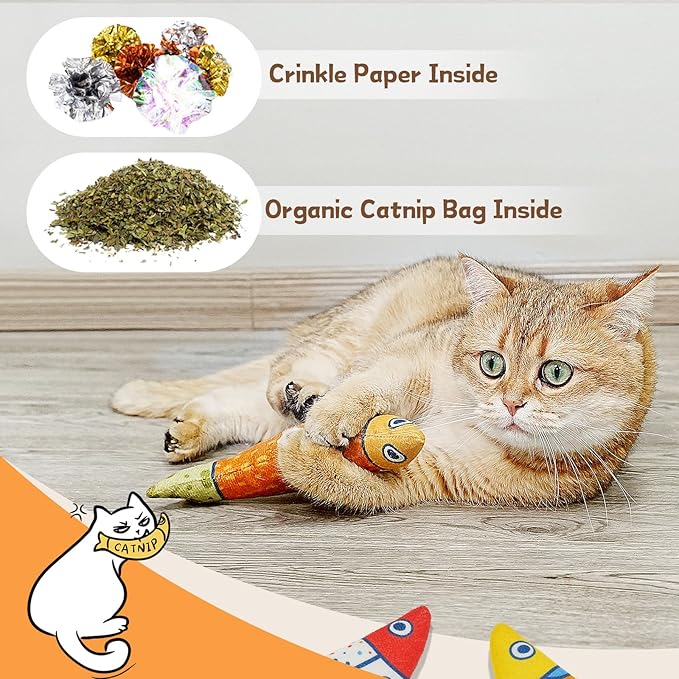 Cat Fish Catnip Toys for Cats, Pet Chew Toy for Bored Indoor Adult Cats, Crinkle Cat Kicker Toy for Indoor Kittens