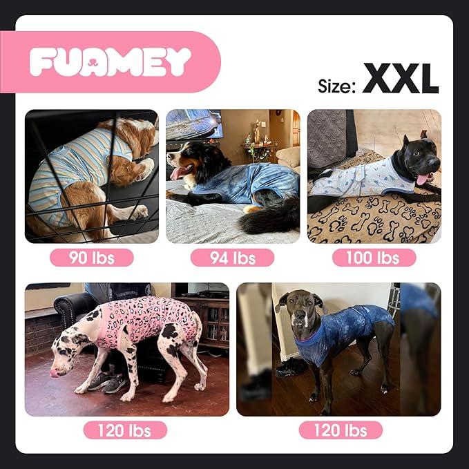 FUAMEY Dog Recovery Suit Male,Dogs Surgery Neuter Suits Puppy Spay Shirts for Female Protect Dog's Skin Anti Licking Abdominal Wounds Doggie Onesie Pet Bodysuit Alternative to Cone Red Stripes XXL