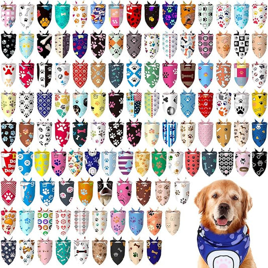 100 Pcs Paw Dog Bandanas Bulk Paw XL Pet Bandanas Colorful Triangle Pet Bibs Scarfs for Medium Large Dogs Spring Summer Birthday Holiday Costume Decoration